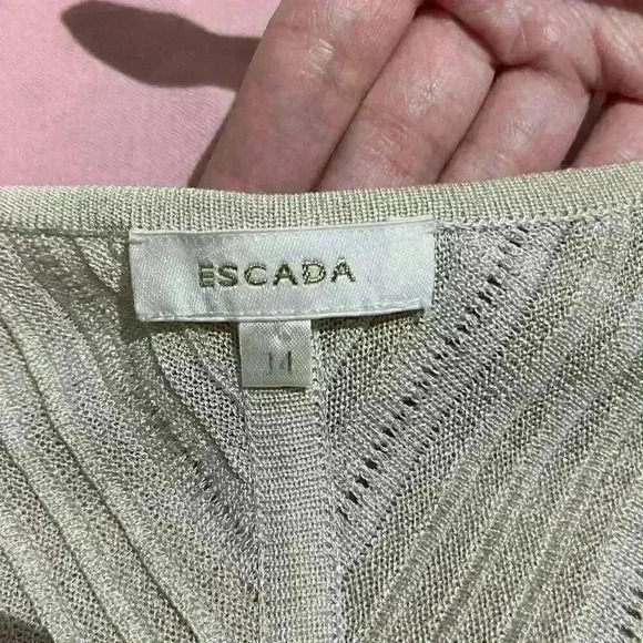 Escada Shimmer Metallic V Neck Half Sleeve Top Blouse Ribbed Semi Sheer Striped - Picture 4 of 11